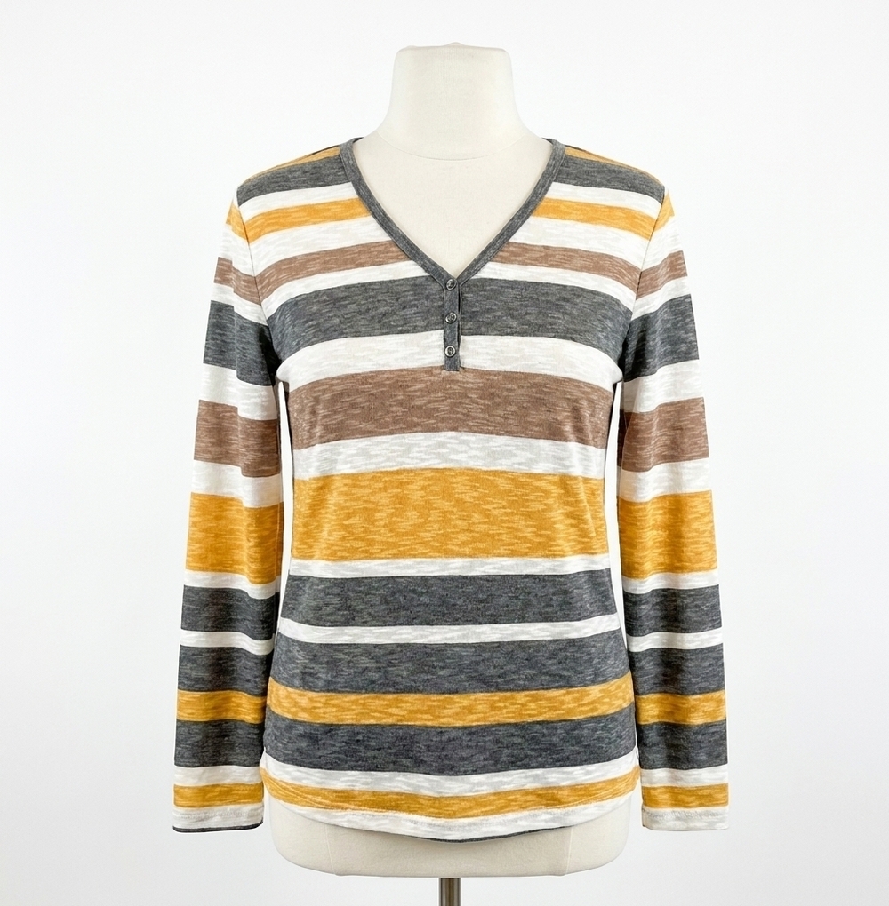 NEW TRIBAL henley neck striiped top in marigold